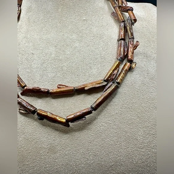 Vintage Freshwater Pearl Biwa Stick Brown Iridescent Necklace - Women Jewelry - Picture 3 of 8